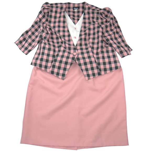 Whirlaway Frocks Dresses & Skirts - Whirlaway Frocks Vintage Pink Plaid Skirt Suit Set 22WP Puff Sleeve Made in USA